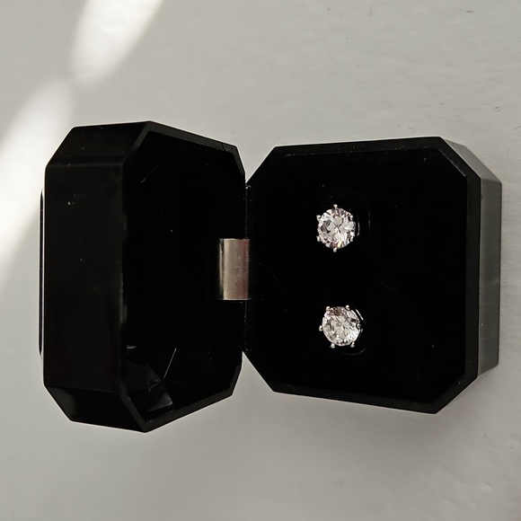 CZ & Silvertone Stud Pierced Earrings - Picture 1 of 7